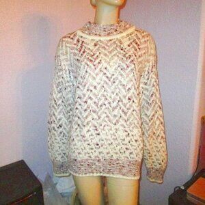 90s VTG Carriage Court Wool Blend Sweater Size M Mock Neck Chevron Fuzzy Knit
